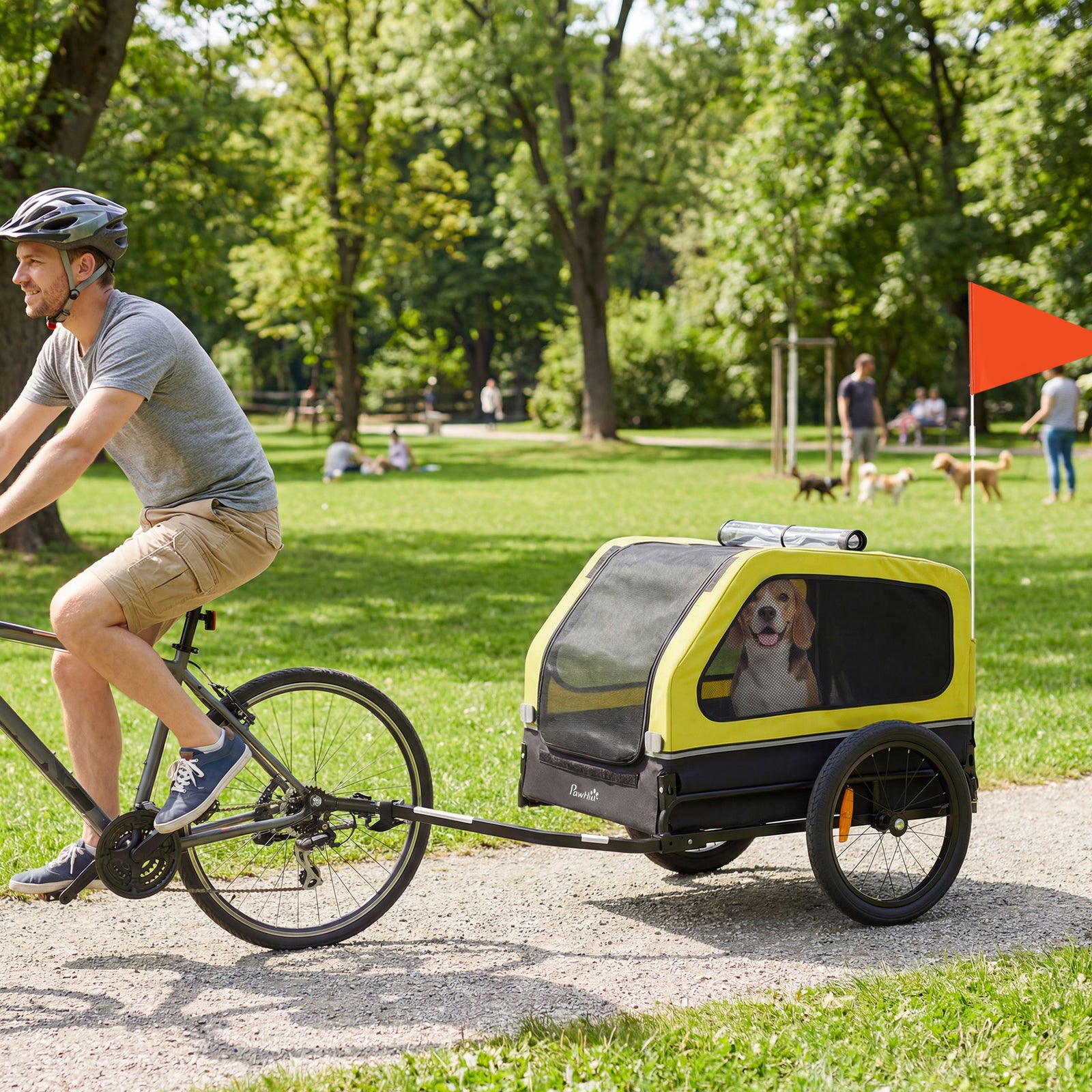Dog Bike Trailer With Flip-down Ramp Tailgate, Reflectors | Yellow
