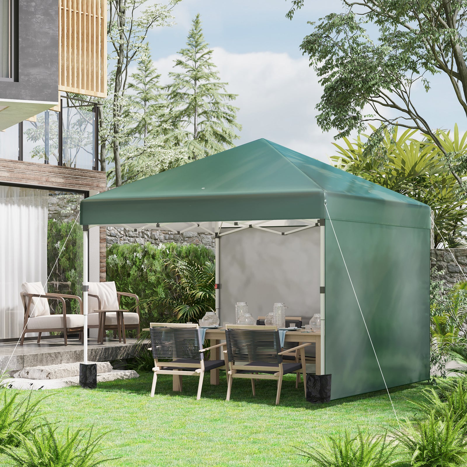 3x3 (m) Pop Up Gazebo Party Tent W/ 2 Sidewalls, Weight Bags | Green