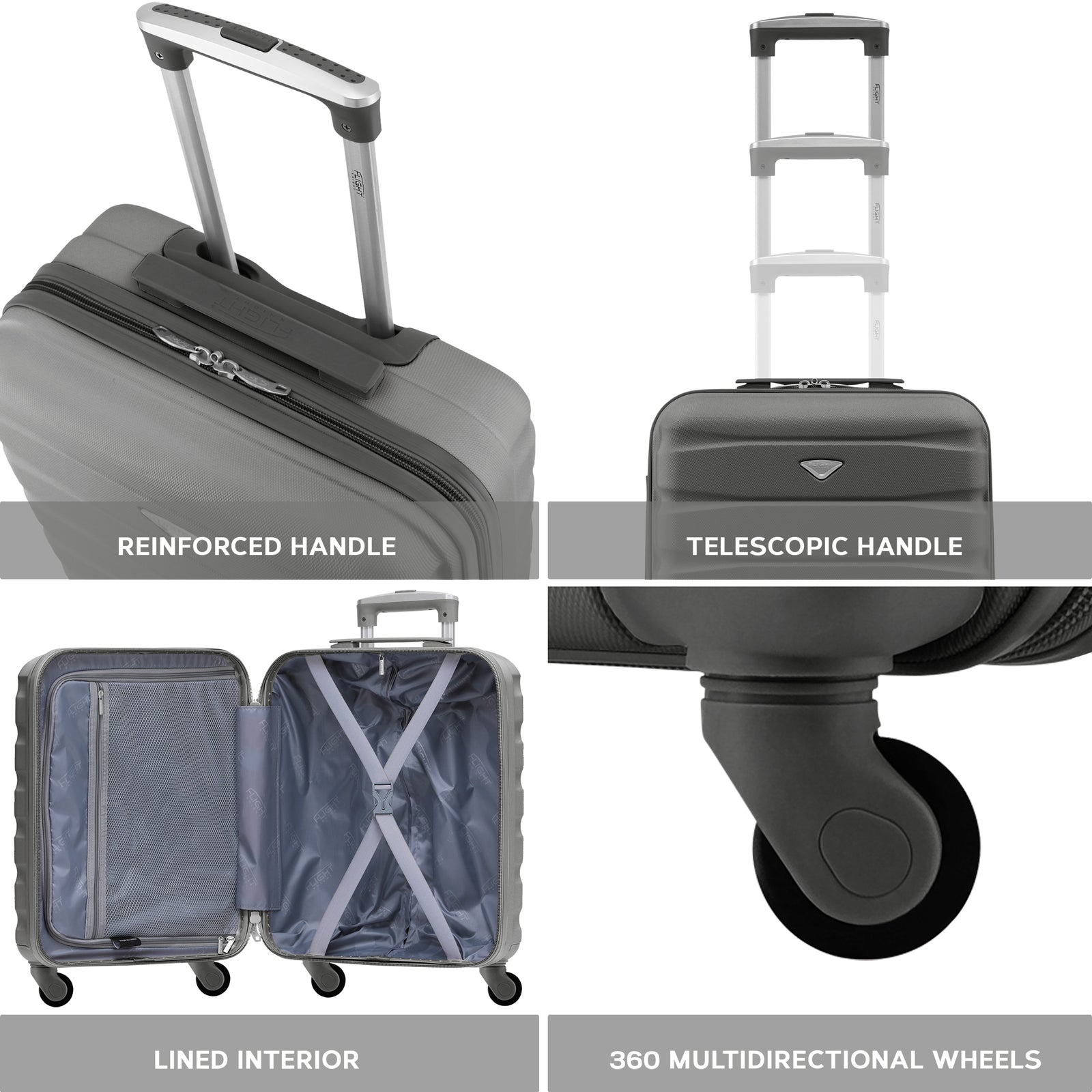 55x40x20cm Lightweight Luggage Hard Shell Cabin Suitcase 60+ Airlines Approved - Carry On Case - 4 Wheels | 55 x 40 x 20cm | Charcoal