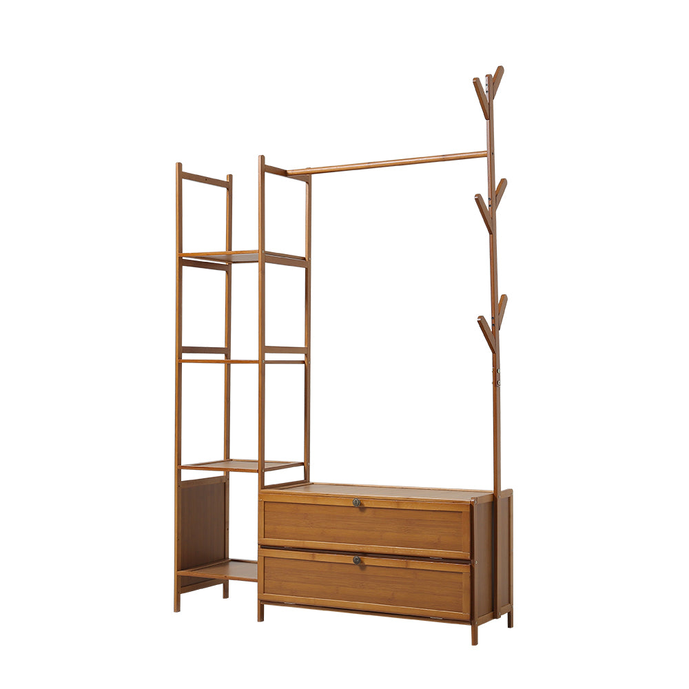 Bamboo Freestanding Clothes Rack Garment Organizer With Storage Shelves For Closet Or Bedroom | Large | Brown