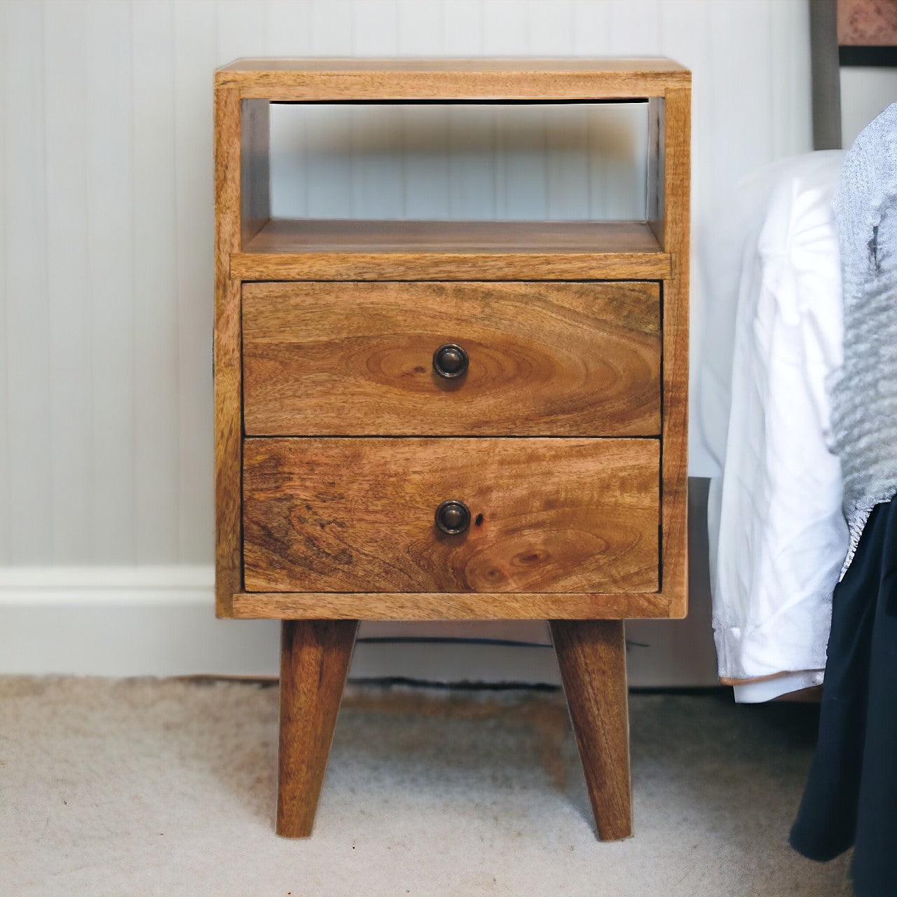 Solid Wood Mini Oak-ish Classic Open Bedside
