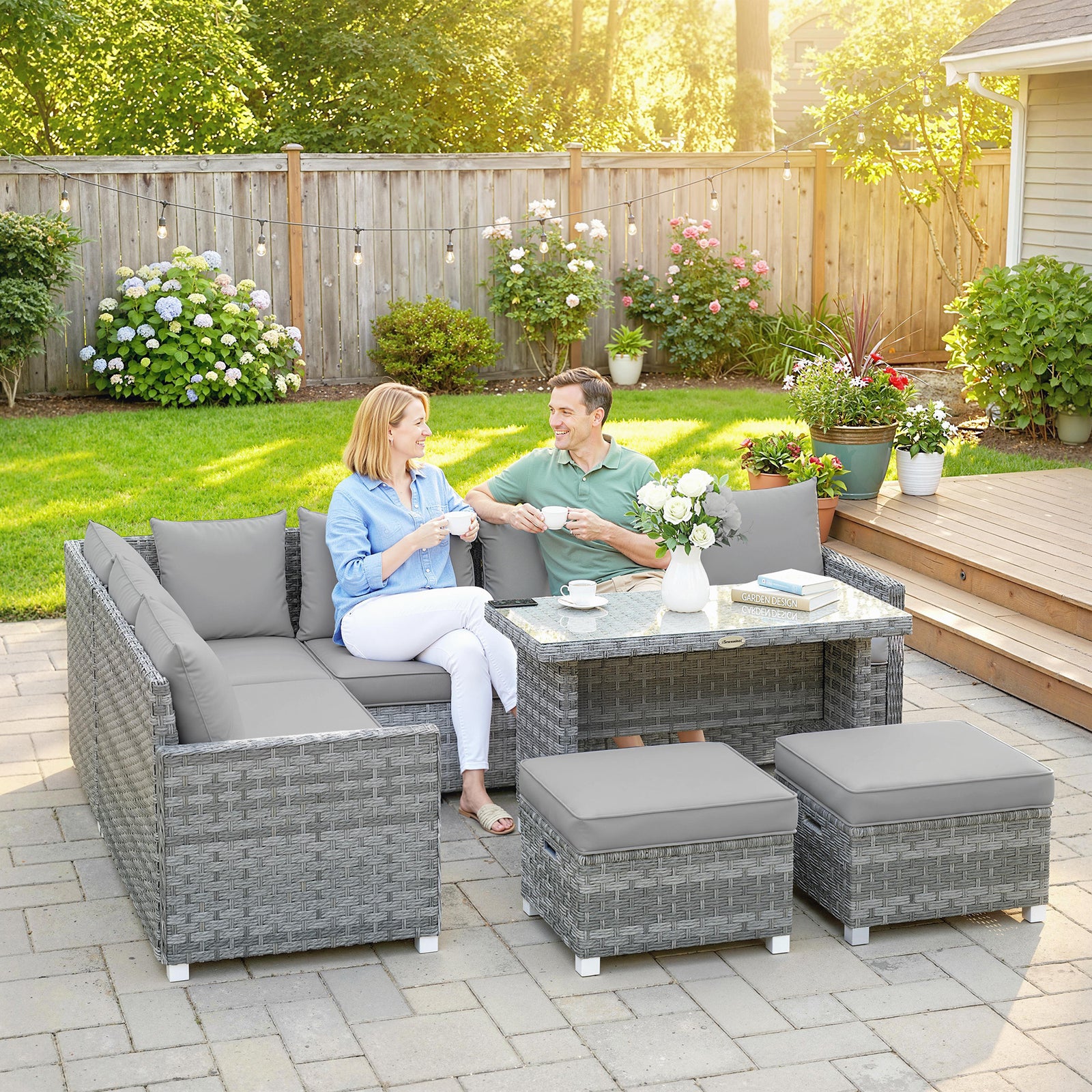 6 Piece Rattan Garden Furniture Set With Cushions, Grey