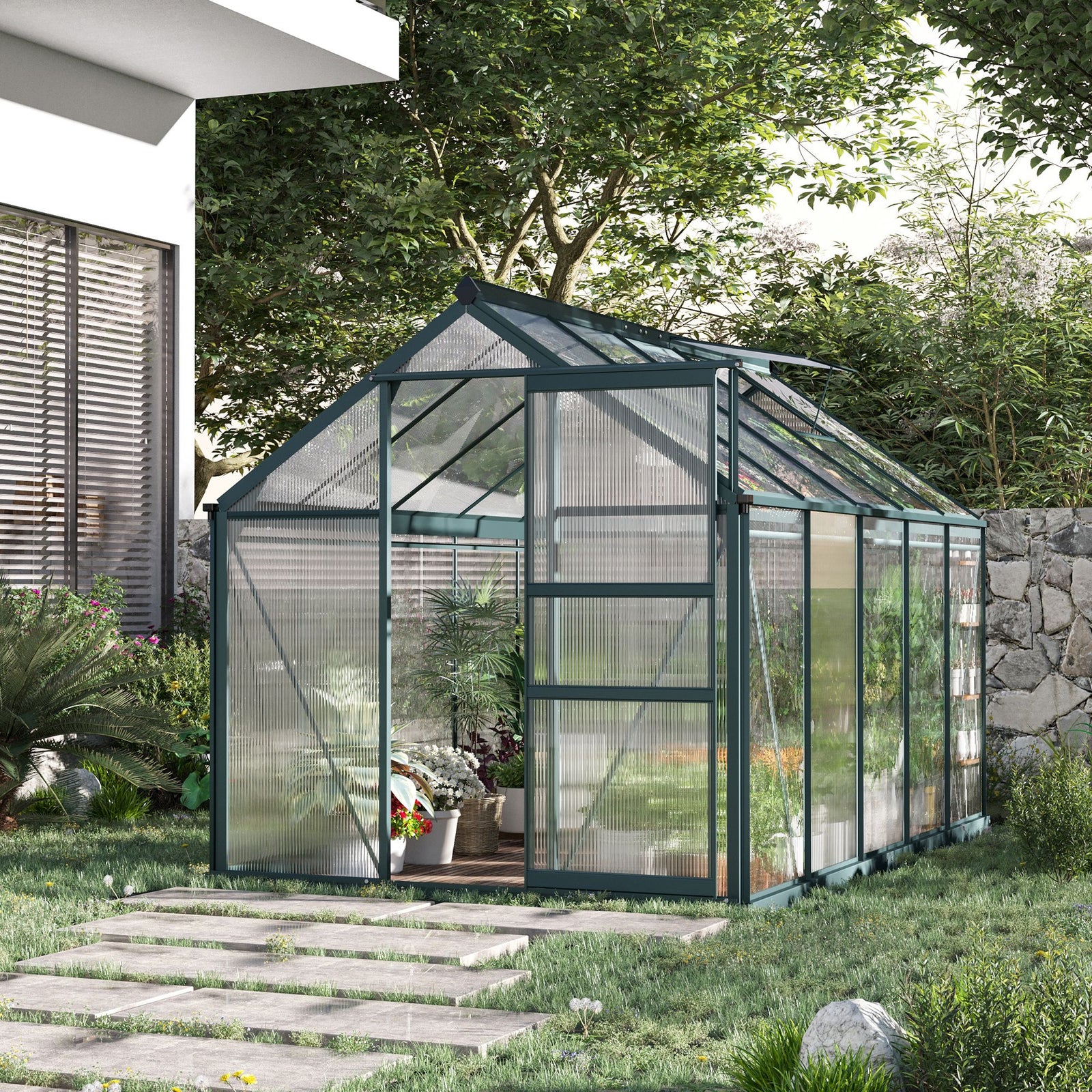 Polycarbonate Walk-in Greenhouse 6x10ft | Dark Green
