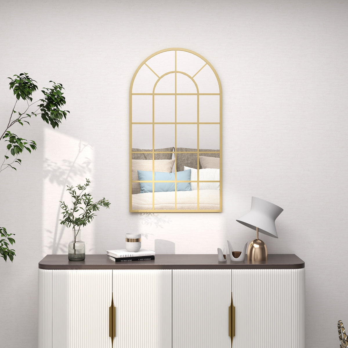 HOMCOM Modern Arch Window Wall Mirror For Living Room Bedroom, Gold Tone