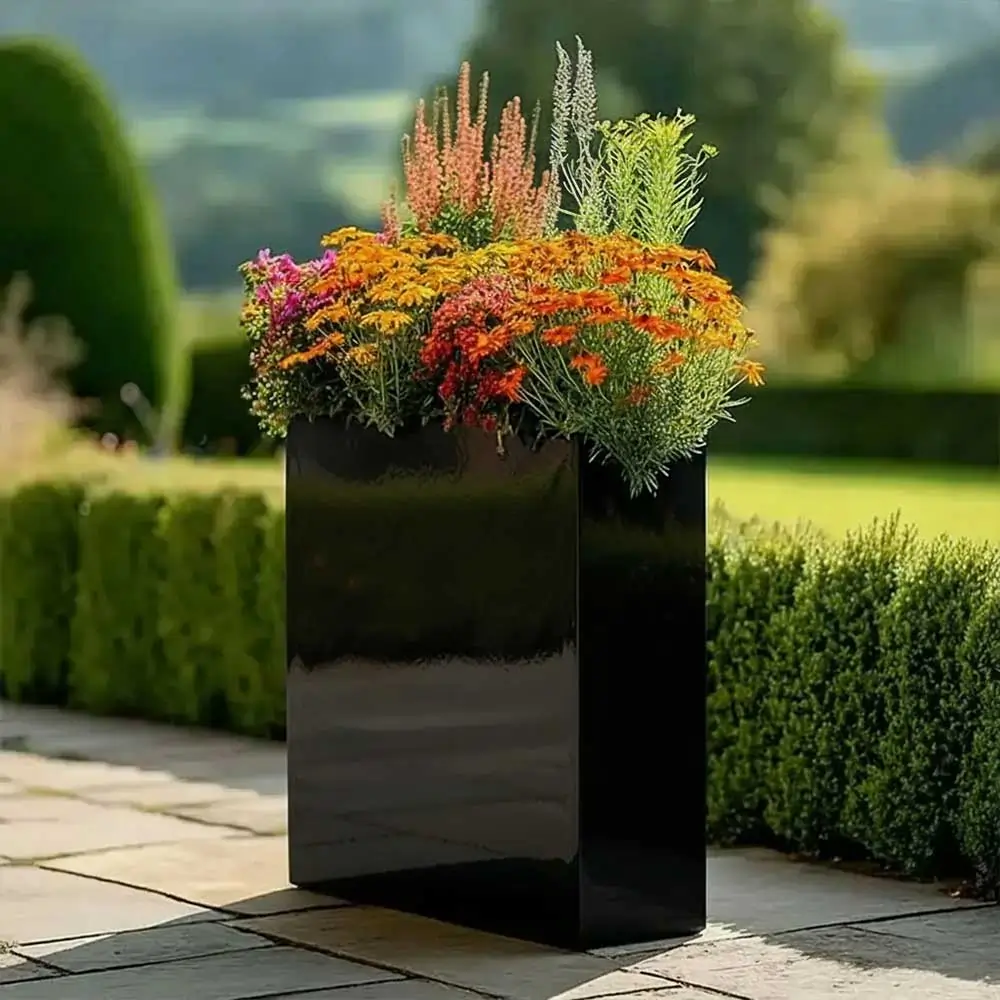 Long Zinc Galvanised Tall Trough Planter | 75cm x 25cm x 90cm | Black Gloss