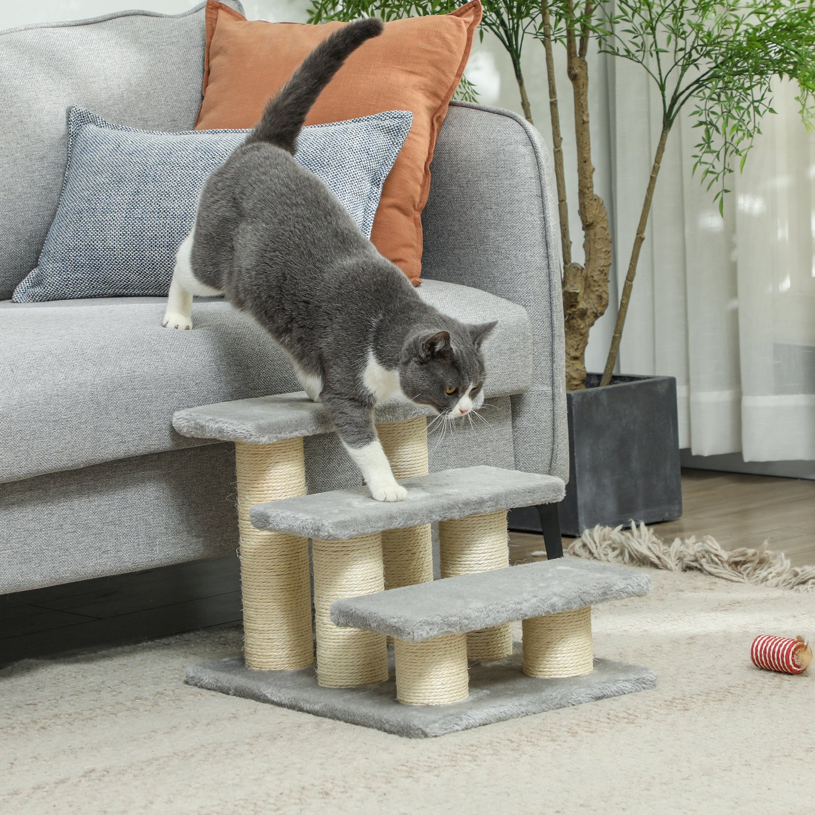 Cat Steps 3 Stairs Deluxe Pet Portable Easy Climb Assistance Lightweight | Gray