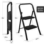 2 Step Ladder Black, Heavy-duty Steel Folding Home Diy Step Stool With Wide Non-slip Steps & Anti Slip Feet 150kg Capacity | 2 Step | Black