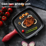 Cast Iron Griddle Grill Pan Square Skillet Bbq Non‑stick Frying Cookware | Red