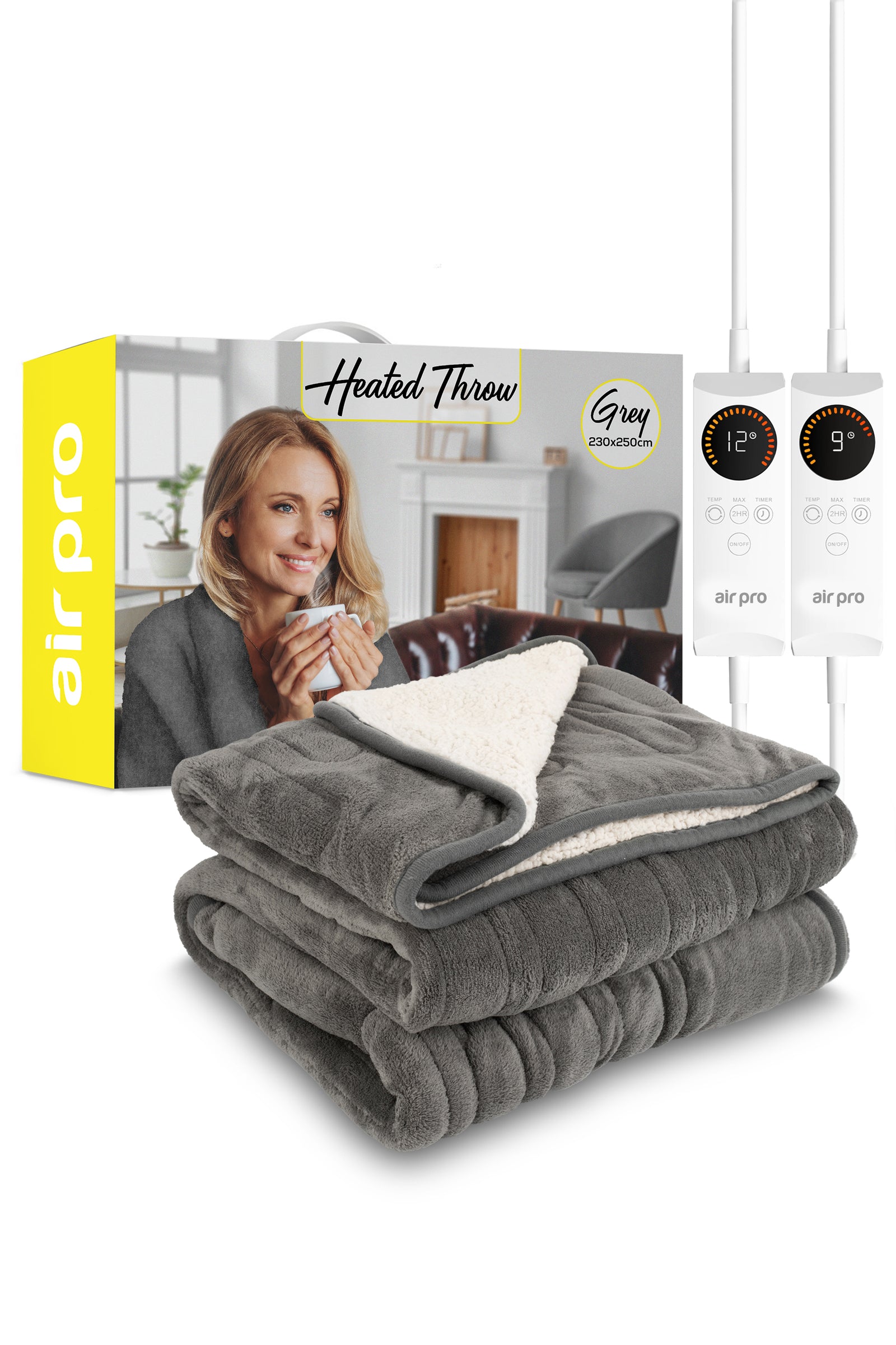 Heated Electric Blanket With Digital Controller, 6 Heat Settings | King | Grey