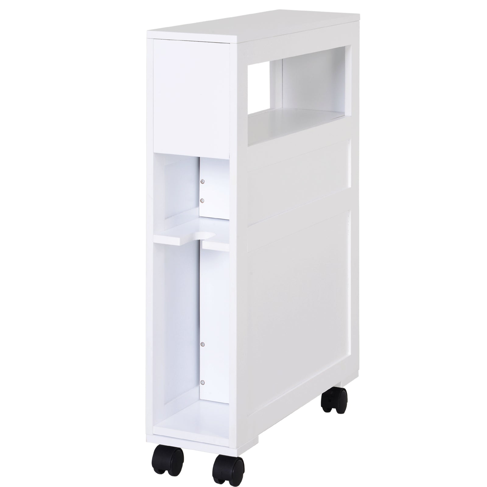 Narrow Bathroom Storage Unit 2 Drawers Open Top 4 Wheels