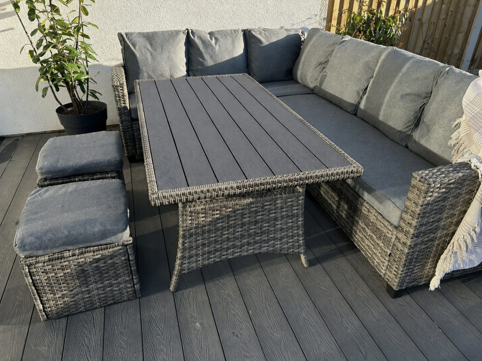 York 8 Seat Mixed Grey Rattan Corner Sofa Dining Set