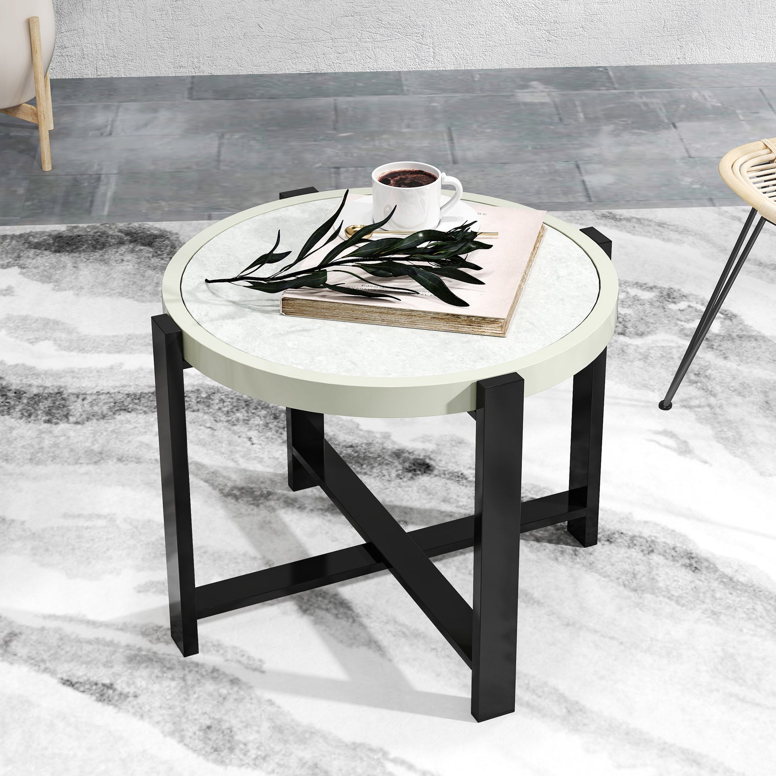60cm Round Garden Table, Light Grey