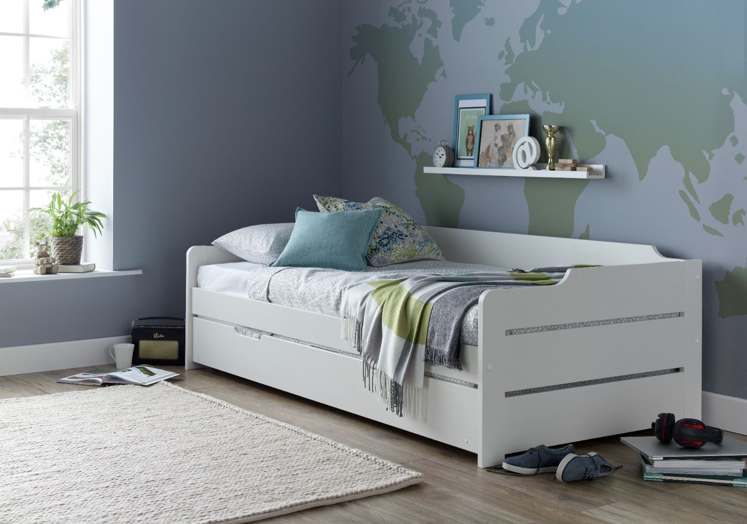 Copella Guest Bed With Trundle With Spring Mattress | Single | White