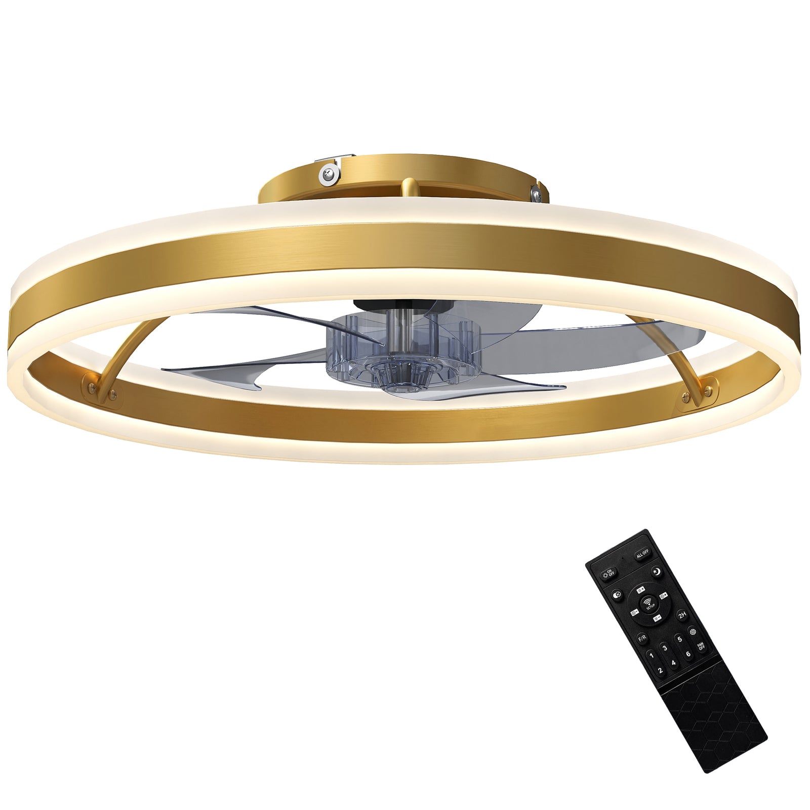 Ceiling Fan With Light And Remote, 3 Colour Temperatures, 50cm | Gold
