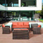 6 Pcs Patio Rattan Sofa Set Conversation Furniture | Orange