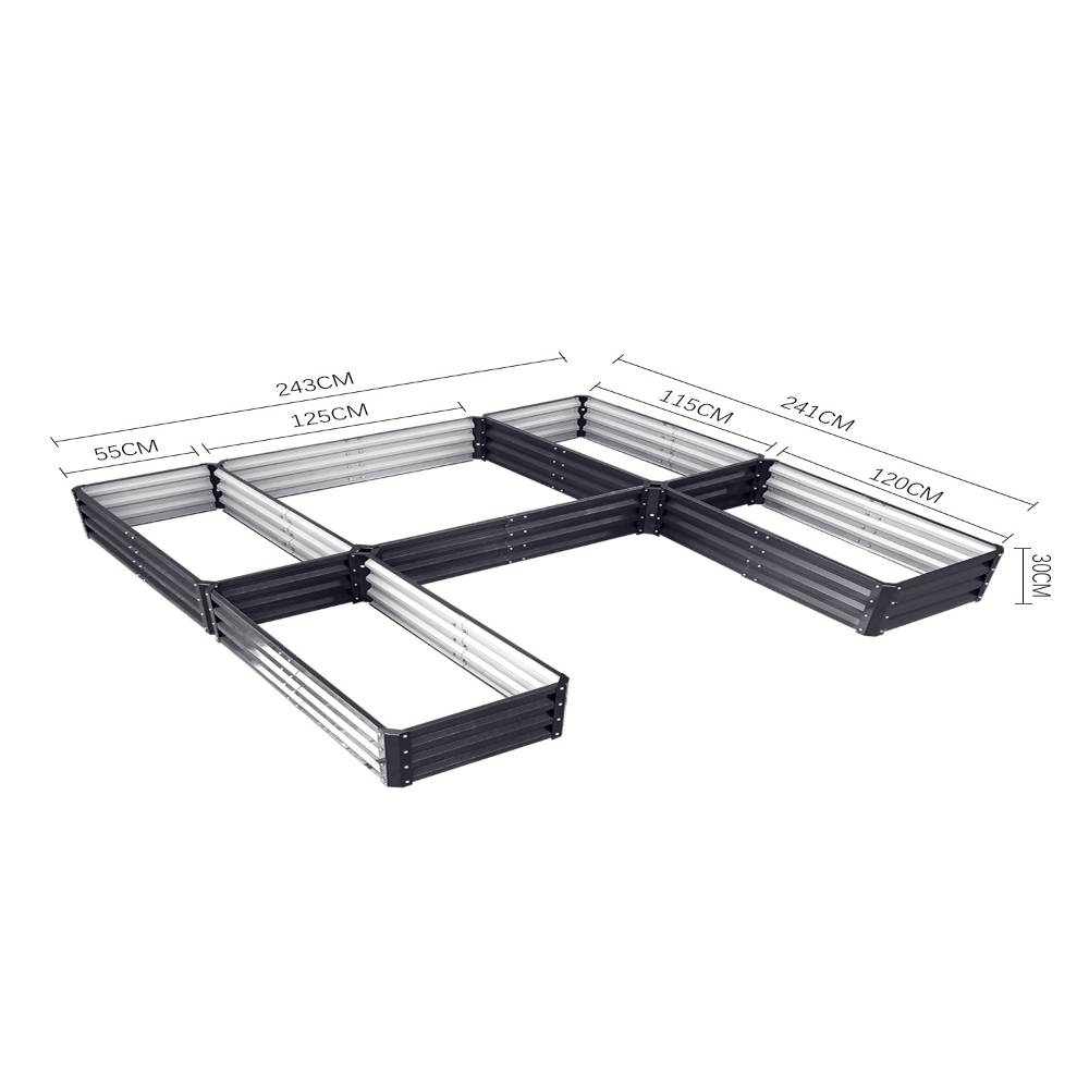 U-shaped Raised Garden Bed Metal Planter Box With 5 Compartments | Anthracite