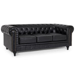 Chesterfield Scroll Arm Faux Leather Sofa 3 Seater | Black