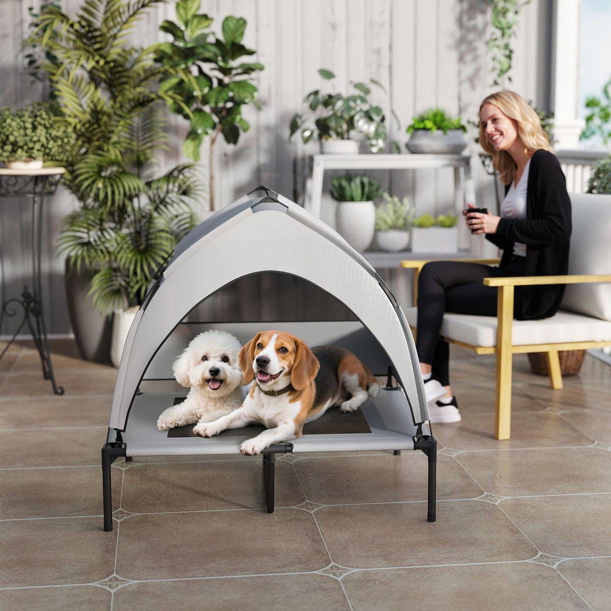 Pawhut Portable Elevated Dog Bed With Removable Canopy, 92 X 75 X 85 Cm