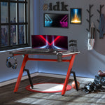 Ergonomic Gaming Desk With Hook Cup Holder Led | Red