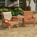 Wooden Garden Love Seat With Coffee Table Partner Bench | Tan
