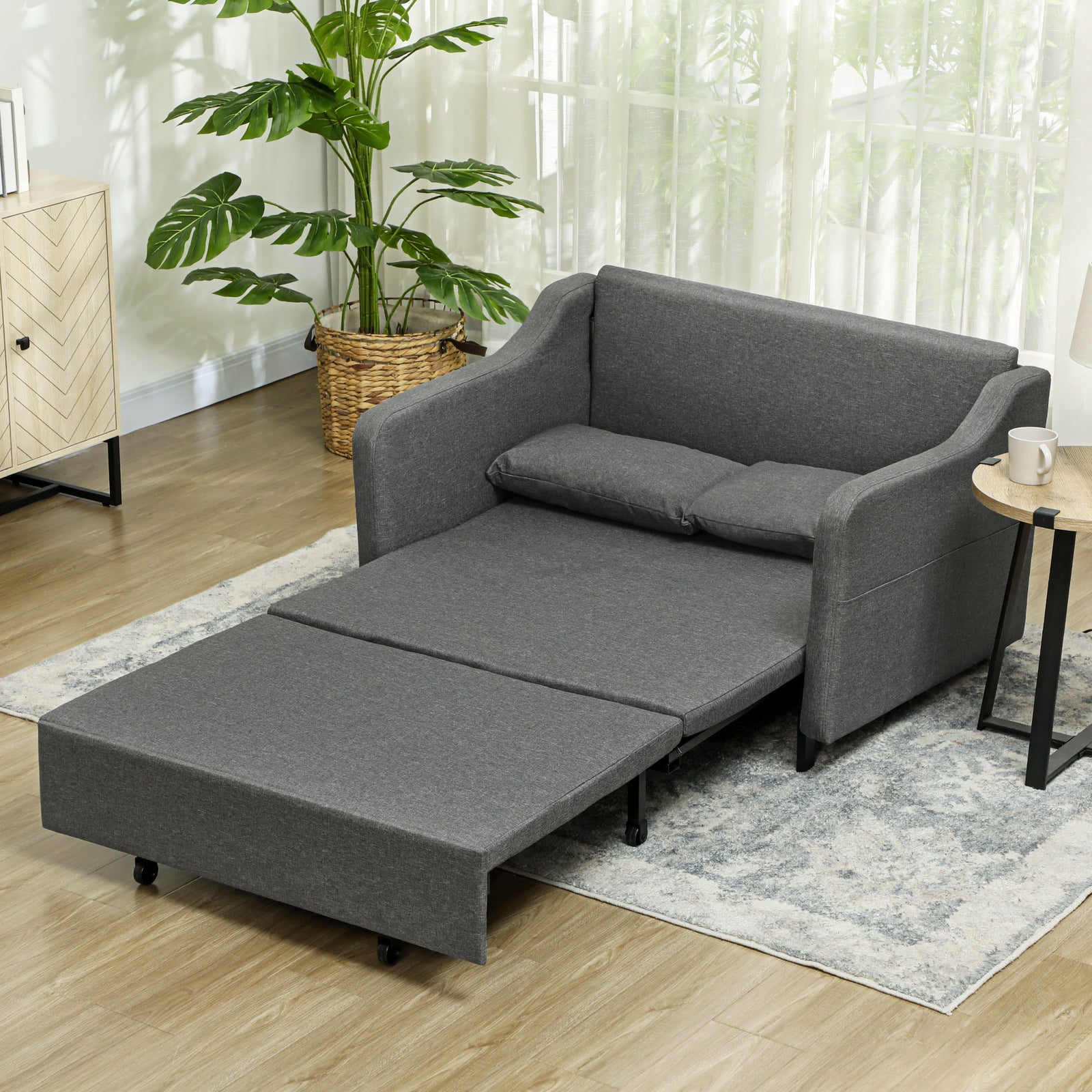 Pull Out Sofa Bed, Fabric 2 Seater Sofa Couch Living Room