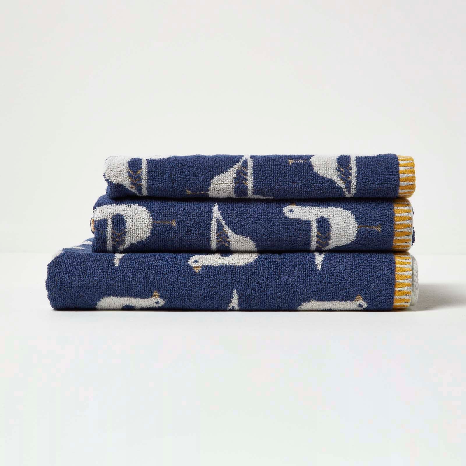 Seagull Pattern 100% Cotton Hand Towel | Hand Towel | Navy Blue