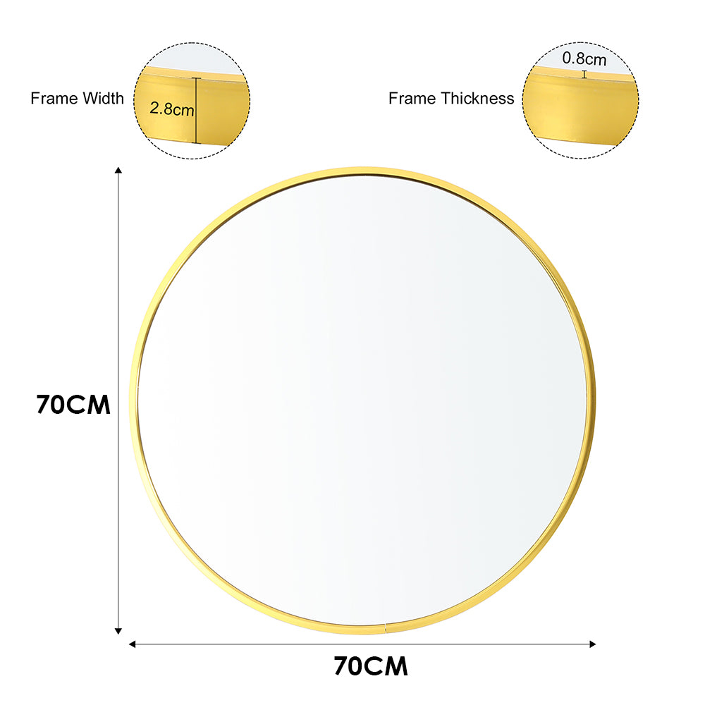 50cm/70cm Diameter Simple Round Metal Framed  Bathroom Wall Mirror | 70cm x 70cm | Gold