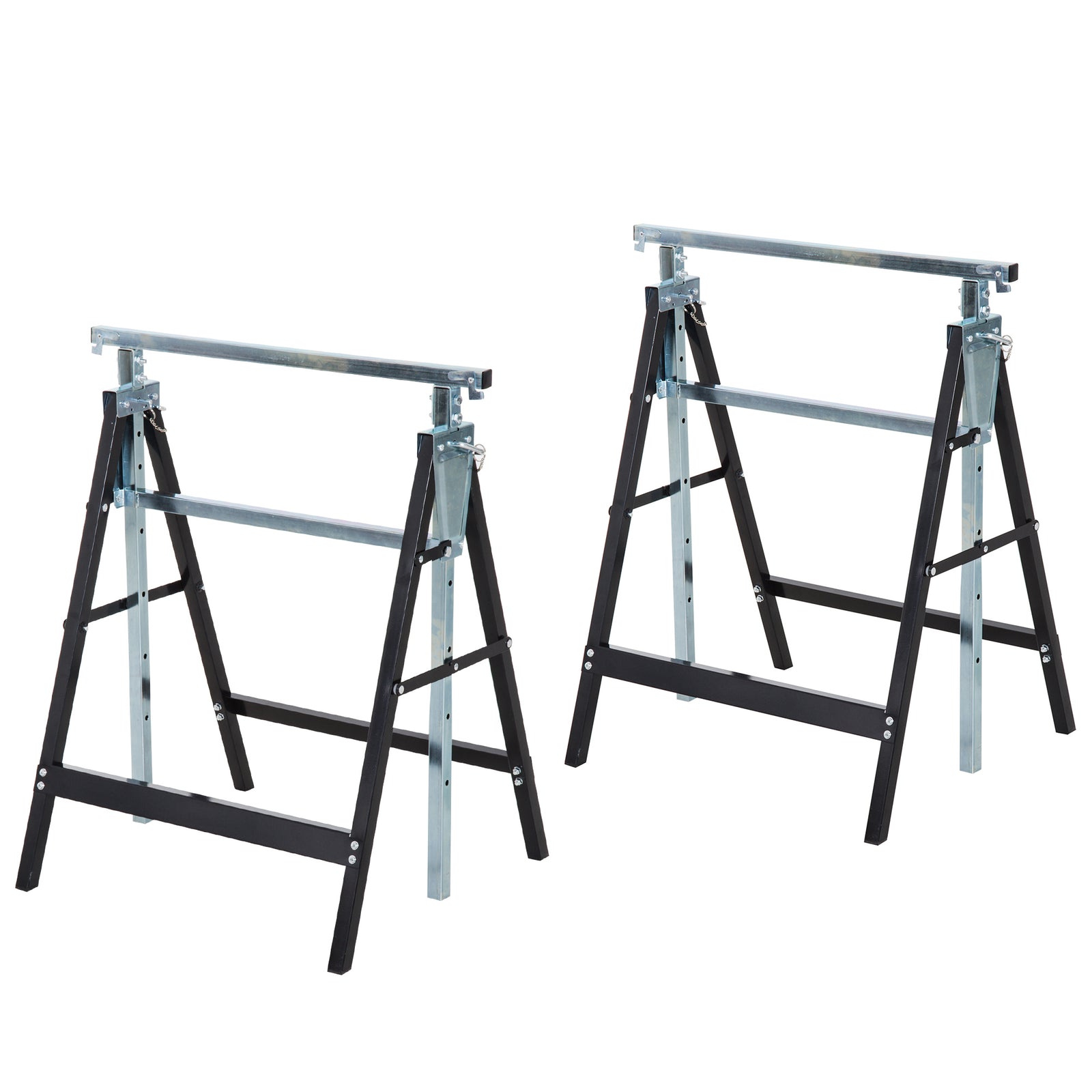 Set Of 2 Steel Saw Horses, Telescopic, Folding | Black