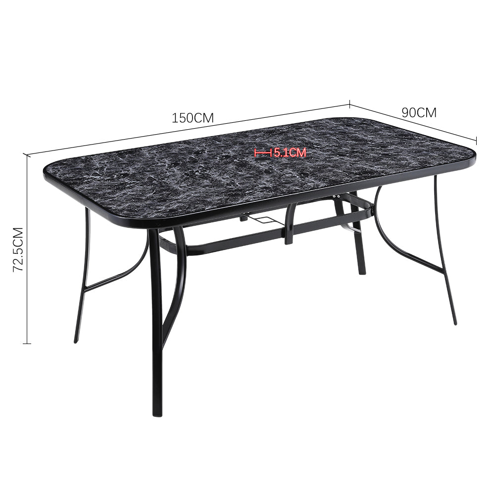 Garden Tempered Glass Rectangle Table With Set Of 4 Pe Rattan Chairs | Large | Black