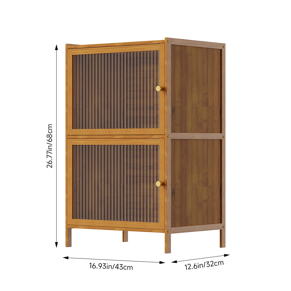 Versatile 2-tier Storage Cabinet With Transparent Doors,bamboo & Mdf Freestanding Organizer For Small Spaces