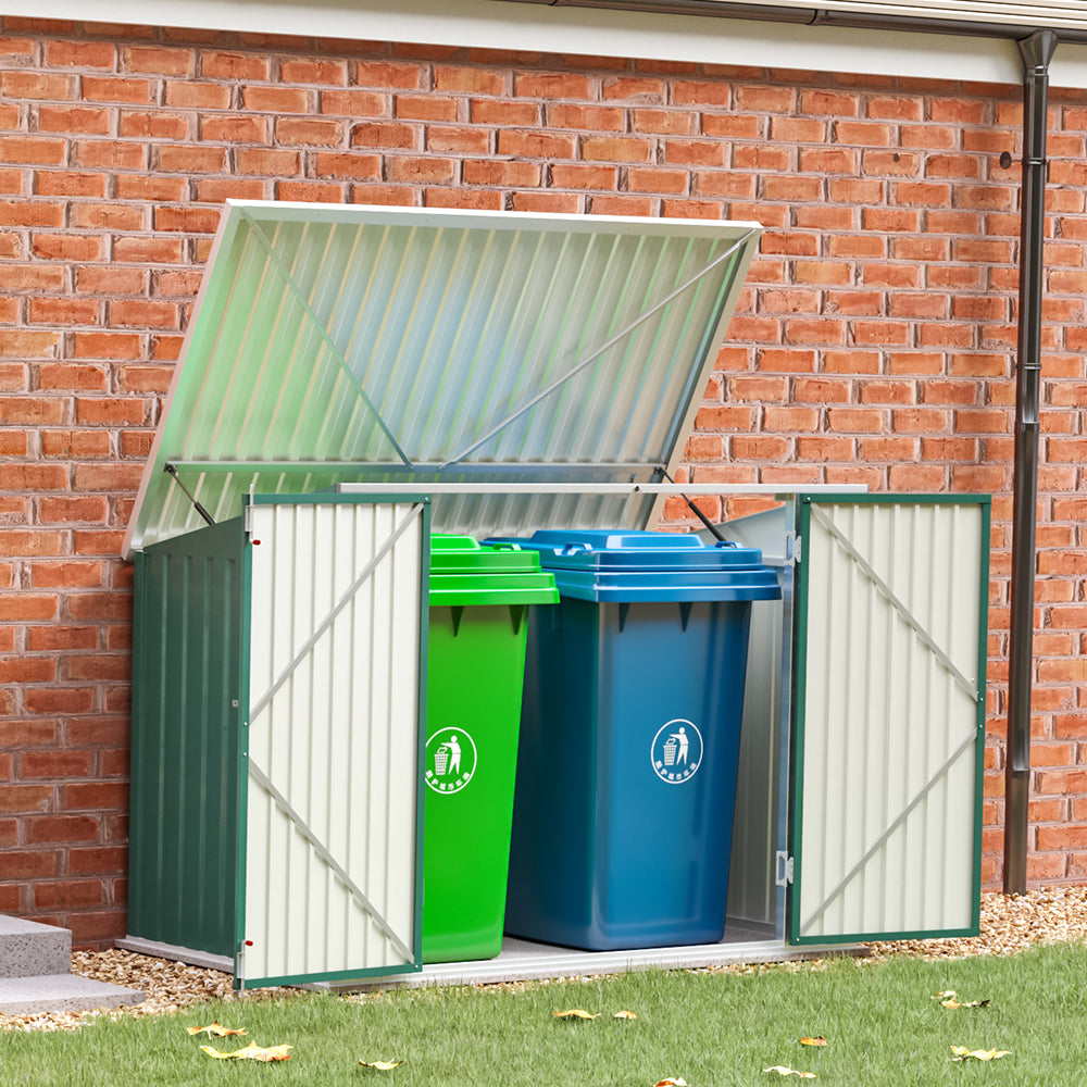 Steel Trash Can Recycle Bin Enclosure Storage Shed | One Size | Green