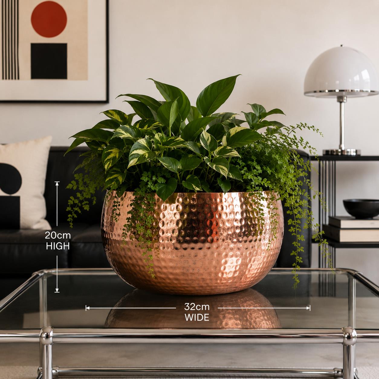 Xl Metal Bowl 32 X 20cm Hammered Copper Colour - Straight Edge