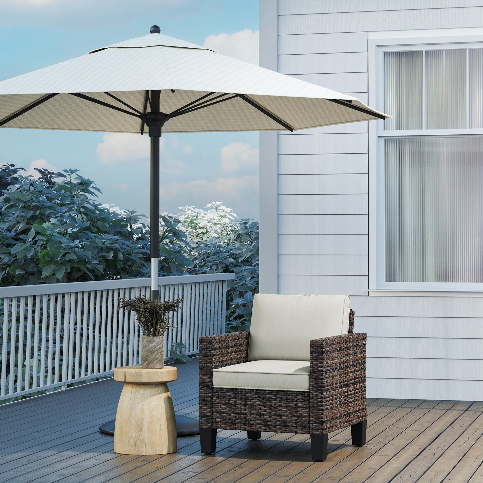 Single Rattan Chair, Garden Armchair W/ Cushions | Brown
