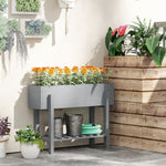 Wooden Raised Bed W/ Bed Liner, Storage Shelf | Gray