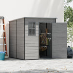6 X 6ft Outdoor Storage Shed With Pent Roof, Pp Plastic Garden Shed With Window & Vent,  Waterproof Uv-resistant Tool Storage In Dark Grey Woodgrain