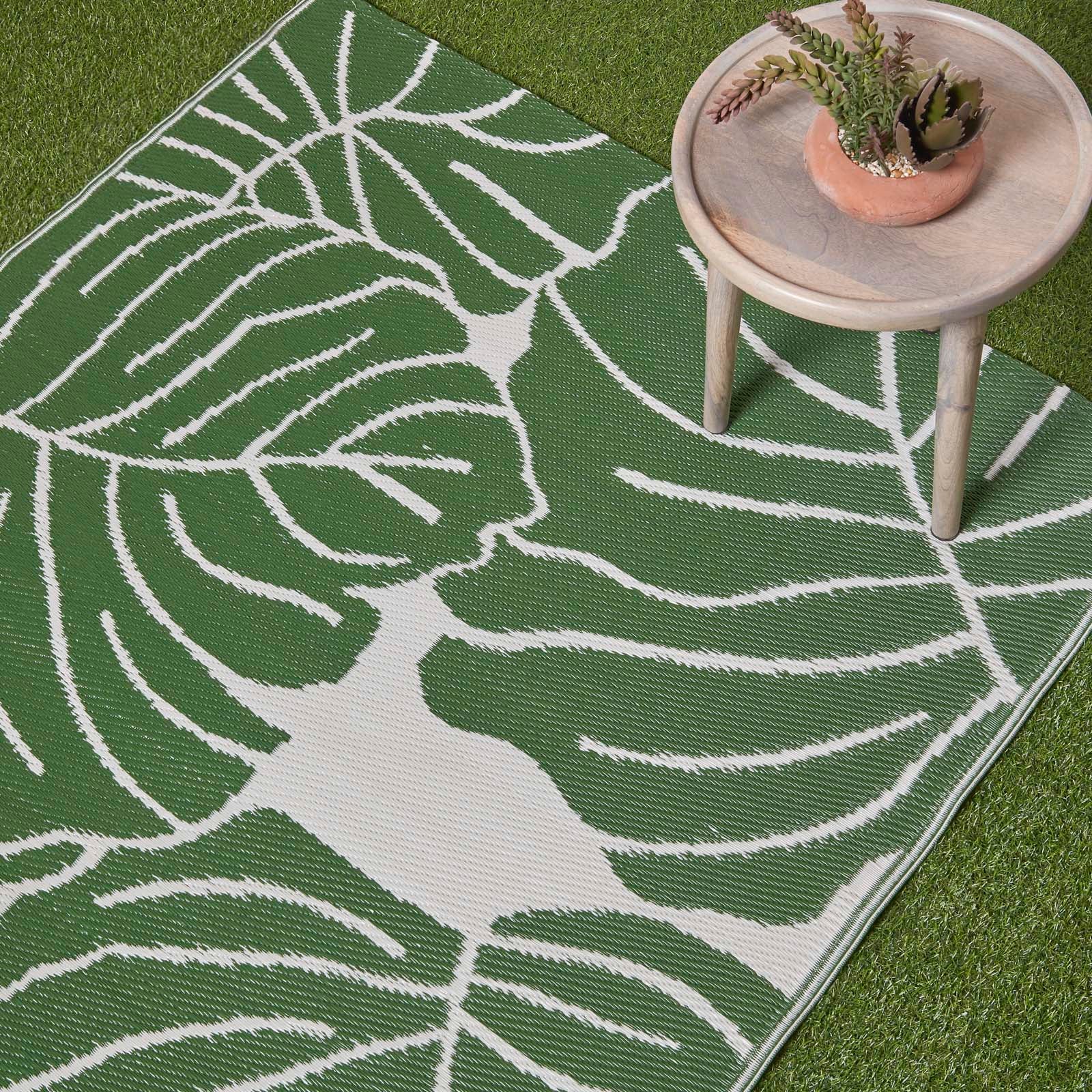 Luxury Outdoor Rug Waterproof Reversible For Garden Patio 100% Recycled, Green Ada Botanical | 180cm x 270cm | Green