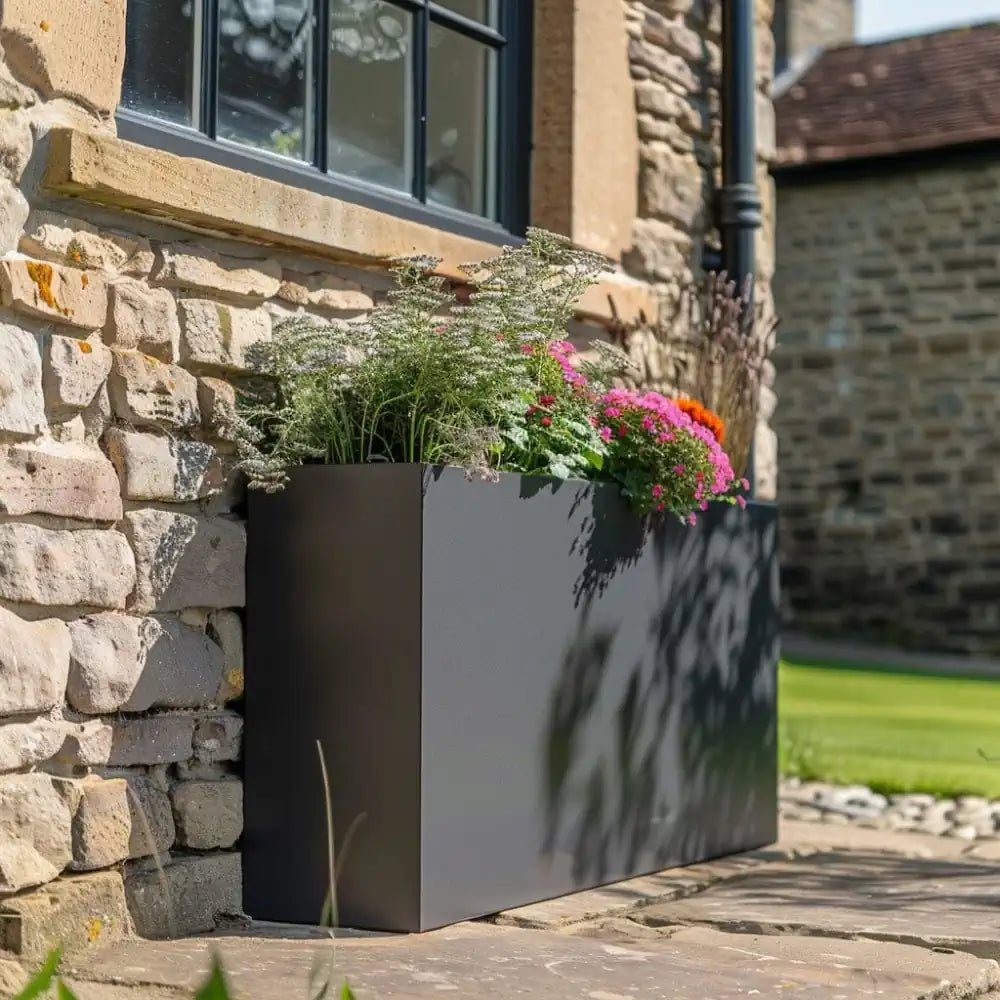 Long Zinc Galvanised Tall Trough Planter | 100cm x 35cm x 80cm | Gray