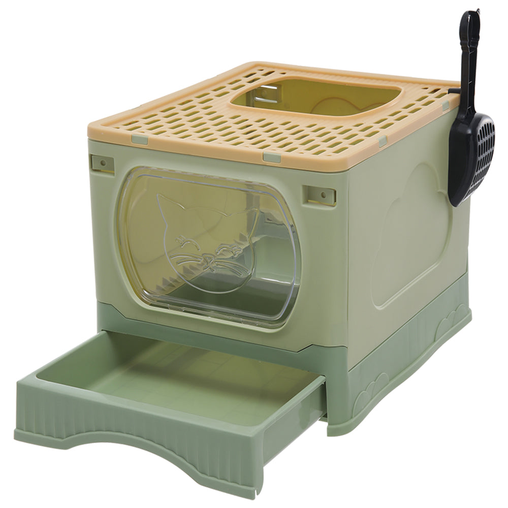 Foldable Enclosed Cat Litter Box With Splash Proof Cat Toilet At The Top Entrance, Easy To Clean, Including Spoon