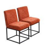 Set Of 2 Chenille Upholstered Dining Chairs With Black Metal Legs | Orange
