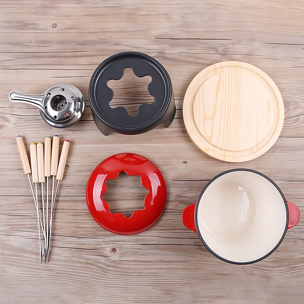 Breeins 2l Cast Iron Fondue Pot Set