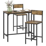 Bar Table And Stools Set, Kitchen Table And 2 Chairs With Backrest, Footrest | Rustic Brown