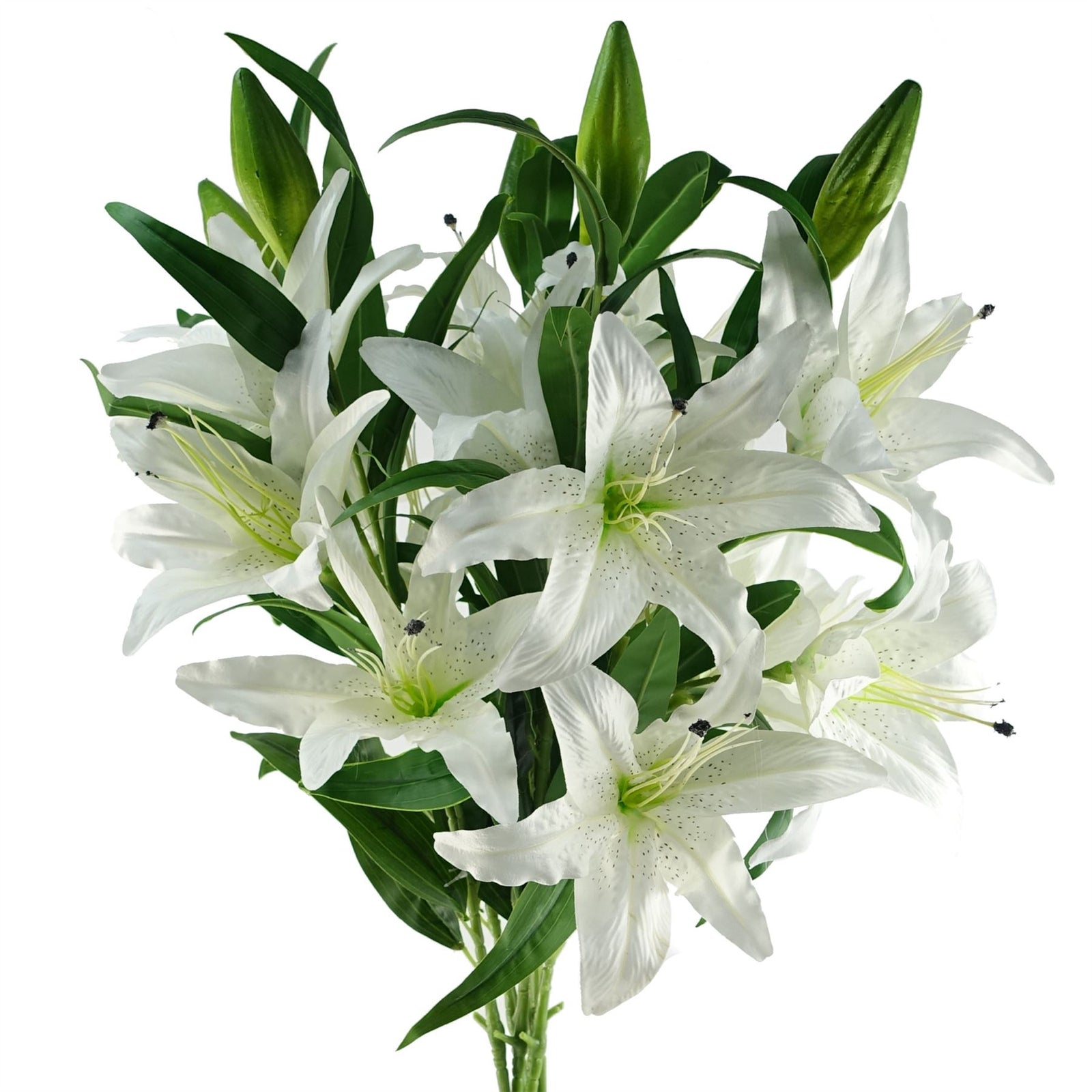 Pack Of 6 X 100cm Artificial Large White Lily Stem 18 Flowers