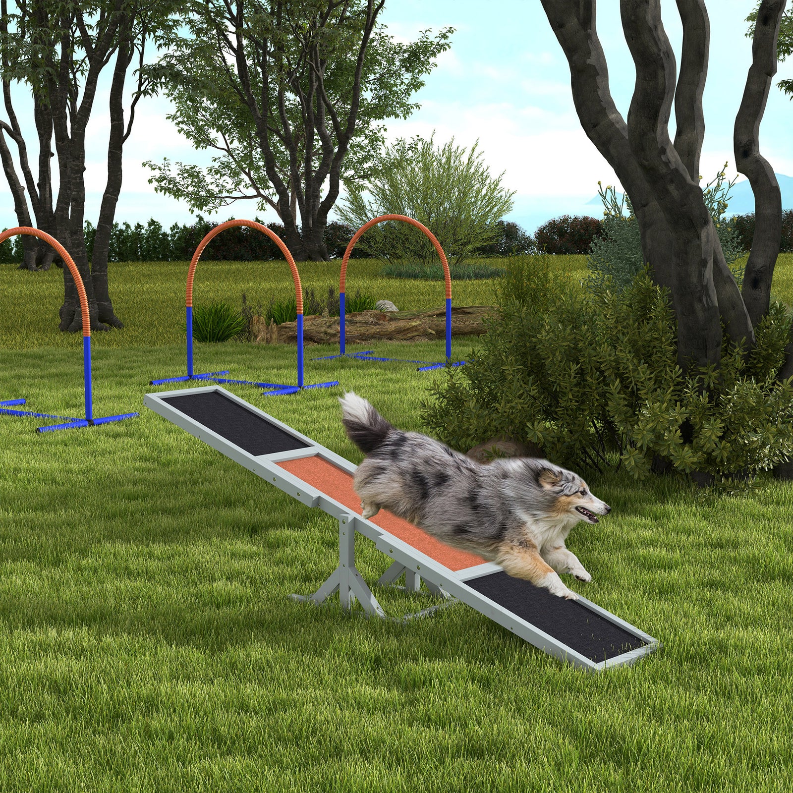 Wooden Pet Seesaw For Big Dogs With Anti-slip Surface, 180 X 30 X 30cm | Gray