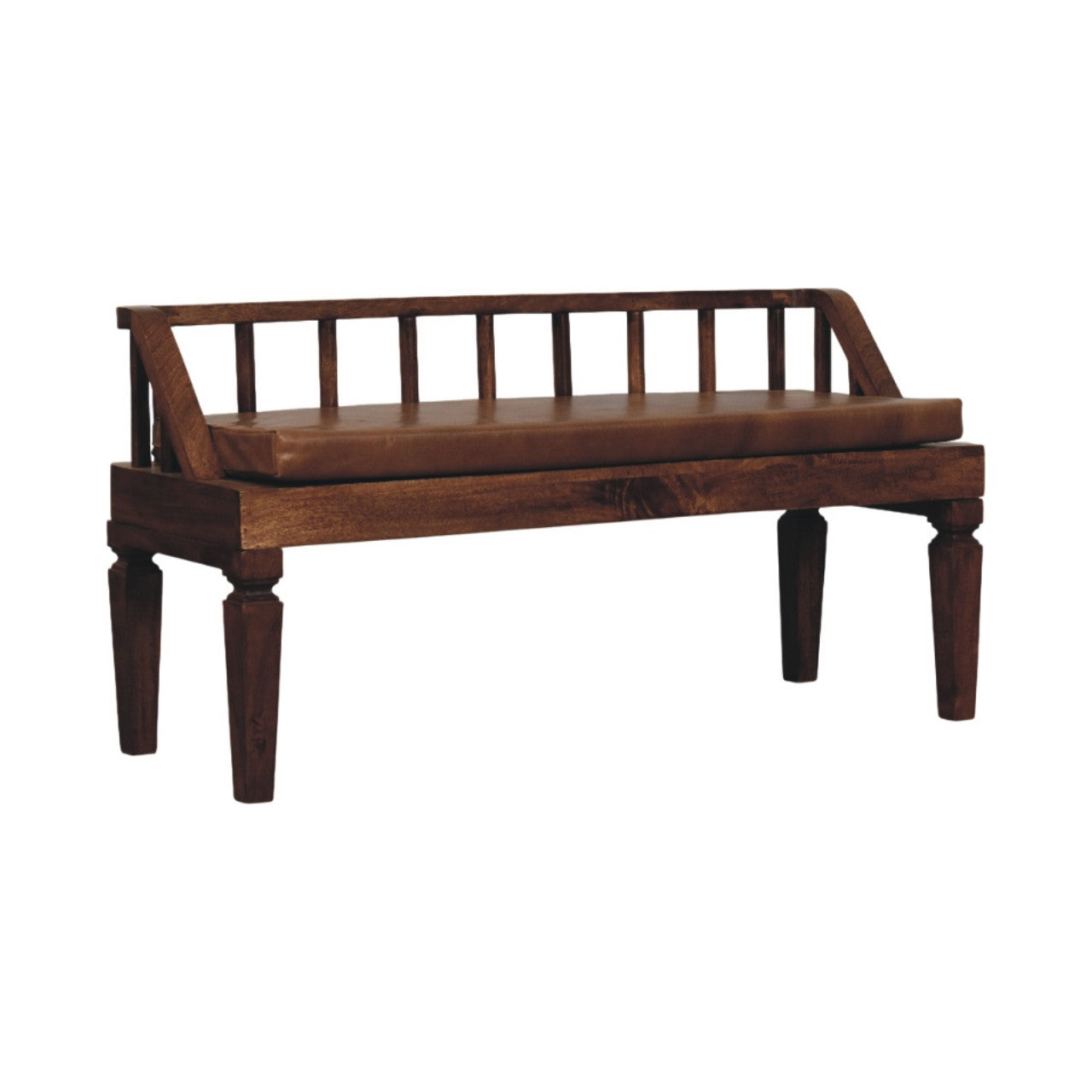 Artisan Furniture Solid Wood Bordeaux Leather Bench, Upholstered
