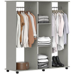 Mobile Double Open Wardrobe W/ Clothes Hanging Rail Colthing | One Size