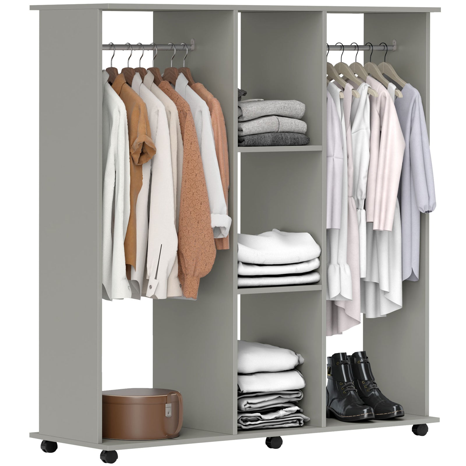 Mobile Double Open Wardrobe W/ Clothes Hanging Rail Colthing | One Size