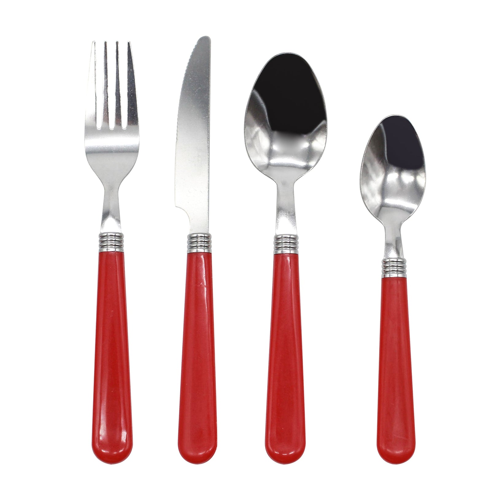 Cutlery Sets Stainless Steel Red Plastic Handle 24 Piece Set