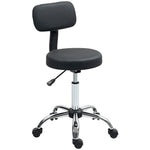 Rolling Stool With Backrest, Wheels Faux Leather Salon Chair | Black