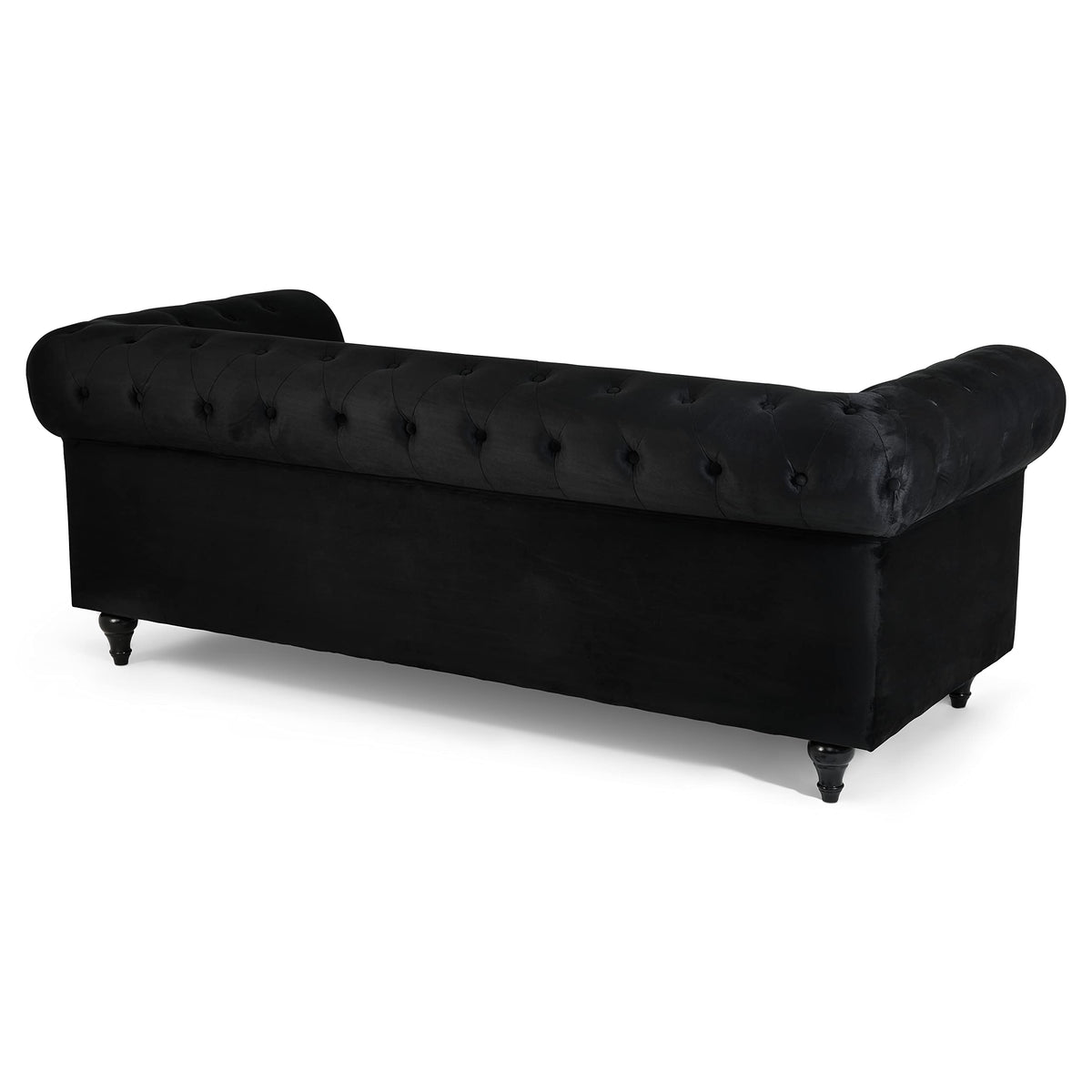 Chesterfield Scroll Arm Velvet Sofa 3 Seater | Black