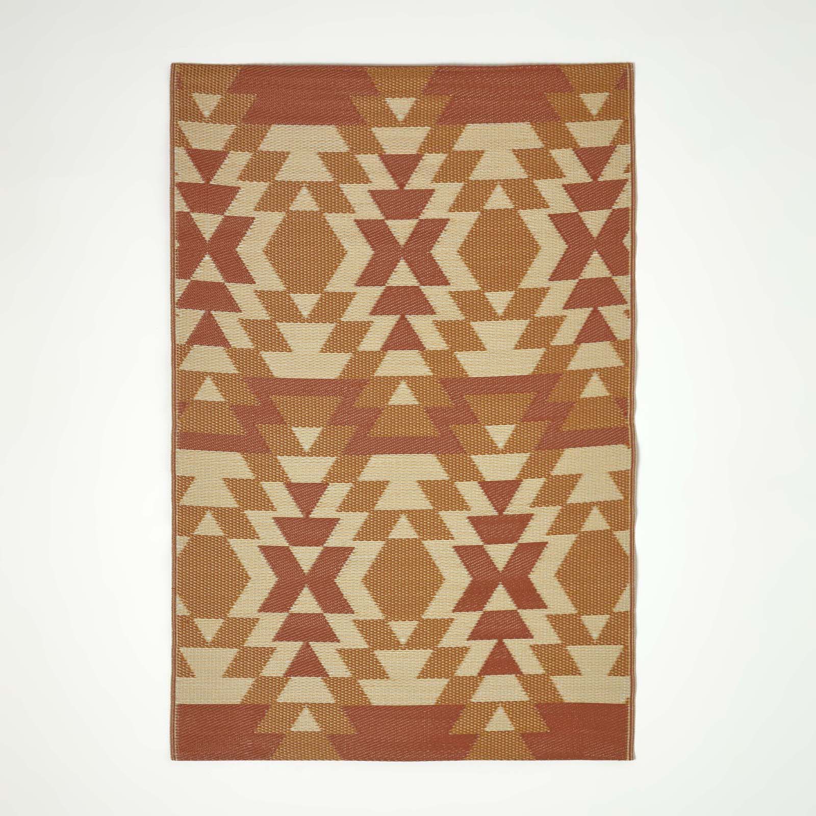 Luxury Outdoor Rug Waterproof Reversible For Garden Patio 100% Recycled, Orange Anya Aztec | 150cm x 240cm | Orange